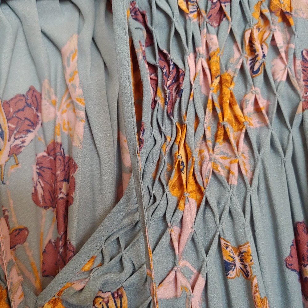 Free People oversized boho flowy top Size XS seafoam with pink & orange floral - Picture 7 of 14